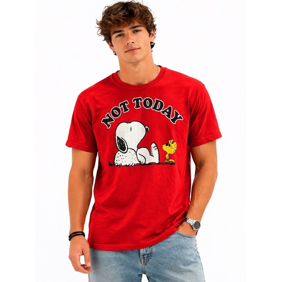 Peanuts Other - Peanuts Snoopy Graphic Tee Mens Medium Red Not Today Woodstock Cartoon Shirt